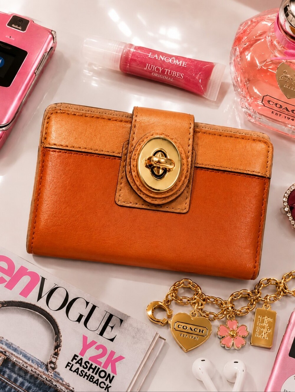 Vintage Coach Y2K Legacy Colorblock Leather Turnlock Bifold Wallet Orange Blush - Picture 1 of 12
